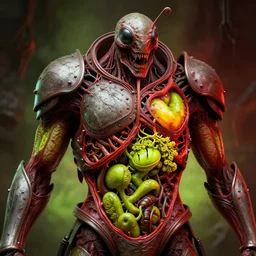 airbrush cross section insect viscera armor, syd mead, chris foss, enric torres, alberto bontempi, feng zu hyper realism, narrative light, red & lime colors, epic, hyper detailed, awe inspiring, award winning horror, torch lighting, hyper realism, cinematical