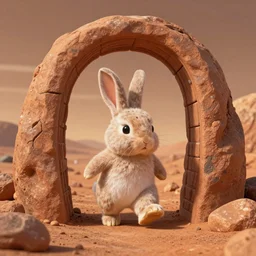 cute bunny crossing a portal on mars, photorealistic, 4K