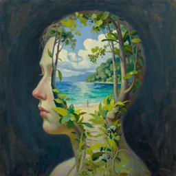 paradise inside my head, highly detailed professional oil painting,