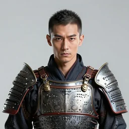 portrait of a handsome cyberpunk samurai man wearing a warrior armor, symmetrical face, fantasy, regal, fractal crystal, fractal gems, by stanley artgerm lau, greg rutkowski, thomas kindkade, alphonse mucha, loish, norman rockwell.