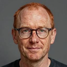 portrait of a middle age man balding red hair and freckles and wearing glasses with green eyes, 8 k, highly detailed, digital painting, artstation, sharp focus, illustration, by tom bagshaw, greg rutkowski, wlop
