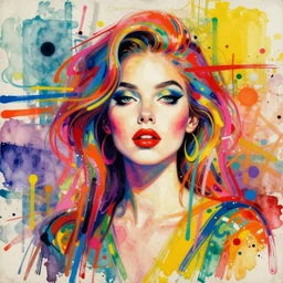 maximalist painting of a woman in acid fashion by basquiat and jackson pollock, watercolor and acrylic paint mixed media, retro psychedelic illustration, abstract expressionism, i will haunt every planet to find you