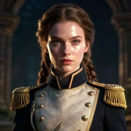 cinematic shot of an epic portrait of a fairy dressed in military clothes, stylised military clothes, shiny skin, beautiful eyes, beautiful, small details, night setting, realistic poster with volumetric light from craig mallism, artgerm, jeremy lipkin and michael garmash, unreal engine, radiant light, detailed and complex environment, digital art, trends at art station, a masterpiece