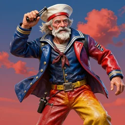 an old drunk sailor, made of colored leatherette, vivid dynamic composition, by yoro sean, surreal, overblown vibrant colors, masterpiece, physical based rendering, featured on pixiv, octane renderer, trending on pinterest