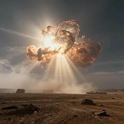 planetary explosion, lost place photo, sunrays, mystic, mist, volumetric lights, wilderness, dirt, dramatic, cinematic, 8K, award winning photo,