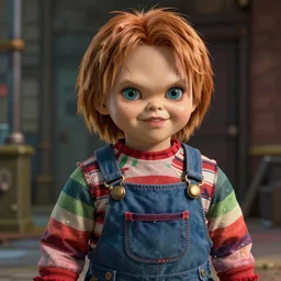 an epic anime of chucky, ghibli, unreal 5, daz, hyperrealistic, octane render, rpg portrait, dynamic lighting, epic, epic anime