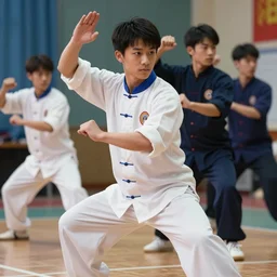 high school uniform dynamic tai chi master handsome features young man, attractive face, good looking, expert proportions, high details, colorful palette, masterpiece, sakimi, shintaro kago, ilya kuvshinov, loish, ruan jia, james jean, volumetric shading illumination, ambient light