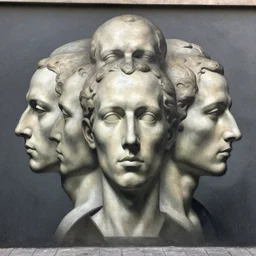 by mark arian, by william - adolphe bouguereau mood, dismal. a street art of a human head seen from multiple perspectives at once, as if it is being turned inside out. every angle & curve of the head is explored & emphasized, creating an optical illusion.