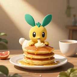 piplup eating pancakes for breakfast