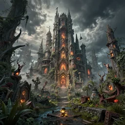 horrific wonderland landscape, highly detailed, 4k, HDR, award-winning photo