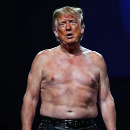 Donald Trump shirtless, on stage, a rockstar