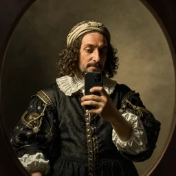 17th century dutch painting of man taking selfie in mirror