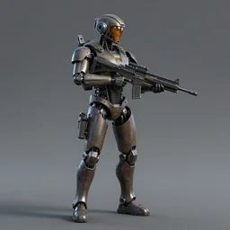 cybernetic soldier holding a weapon, rule of thirds, octane render