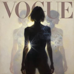 fashion model silhouette smoke, soft sun light, fuzzy iridescent glare, poster art, high detail, intricate oil painting, multiple exposure, hyperrealism, vouge cover style, by stanley kubrick