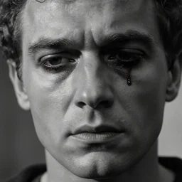 1 9 6 0 s movie still close - up of marcus atilius regulus'face with his eyelids teared off, intense bleeding, cinestill 8 0 0 t 3 5 mm b & w, high quality, heavy grain, high detail, texture, dramatic light
