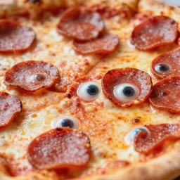 concept art, extreme close - up shot, hot pepperoni pizza cells with eye balls, creative macro photography, digital art, photorealistic, narrow macro photo lense, 9 0 mm f / 1 1, dynamic lighting, kodachromatic, 8 k