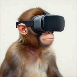 a greg manchess portrait panting of a monkey using vr goggles, medium shot, asymmetrical, profile picture, organic painting, matte painting, bold shapes, hard edges, trending on artstation, by huang guangjian and gil elvgren and sachin teng