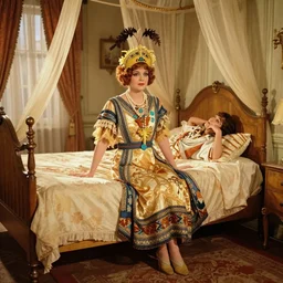 the image is a lost hollywood film still 1 9 0 0 s photograph of the empress of battle, oaths, and sorrow bedroom. vibrant cinematography, anamorphic lenses, crisp, detailed image in 4 k resolution.