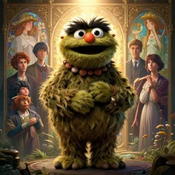highly detailed portrait of oscar the grouch with long hairs, stephen bliss, unreal engine, fantasy art by greg rutkowski, loish, rhads, ferdinand knab, makoto shinkai and lois van baarle, ilya kuvshinov, rossdraws, tom bagshaw, alphonse mucha, global illumination, radiant light, detailed and intricate environment