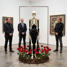 roses growing from the skeleton frame, carol, by damien hirst and alexander mcqueen and peter gric and margaret macdonald mackintosh, trending on artstation