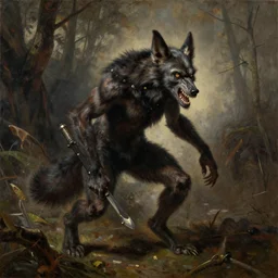 Werewolf, oil on canvas in the style of Rembrandt