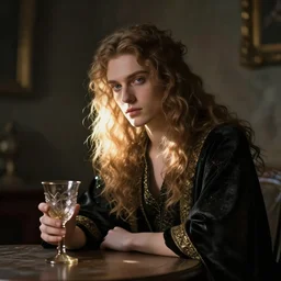 a mystical man with a goblet on the table