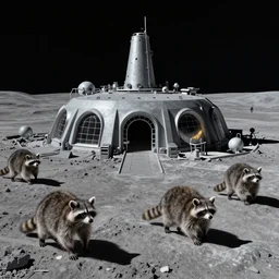 a lunar military base guarded by racoons