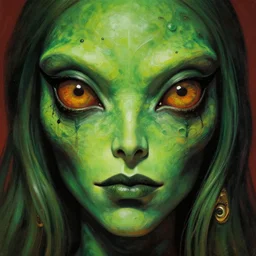 close up sci - fi hippie poster art simon stalenhag horror reptile eyes, green skin, elegant, highly detailed, centered, digital painting, concept art, smooth, sharp focus, illustration, artgerm, tomasz alen kopera, peter mohrbacher, donato giancola, joseph christian leyendecker, wlop, frank frazetta