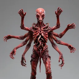lord loss has having pale red, lumpy skin, eight arms. he has no heart and instead has an open hole in his chest filled with deadly venomous snakes. he has very dark - red eyes with even darker red pupils. instead of having legs, strips of bloody flesh hang