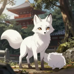cute white fox in kyoto, anime art, pixiv