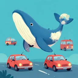 space whales driving cars, 4 k, digital illustration,
