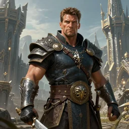 A fantasy comic book style portrait painting of Dave Bautista as epic warrior in a stunning fantasy fortress, unreal 5, DAZ, hyperrealistic, octane render, RPG portrait, dynamic lighting