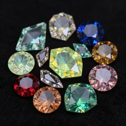 material study, exotic gemstones in geometric shapes, translucent, fluorescent, glowing, beautiful, low light, colorful, sharp focus, highly detailed, 4 k, black background