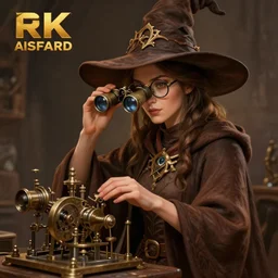 an anthropomorphic beautiful female wizard portrait operate random contraption pneumatic machine wearing brown hoodie robe, binoculars glasses, wizard hat, fine art, award winning, brown colour scheme, intricate, elegant, sharp focus, octane render, hyperrealistic, wizard hat cinematic lighting, highly detailed, digital painting, 8 k concept art, art by jamie hewlett and z. w. gu, masterpiece, trending on artstation, 8 k
