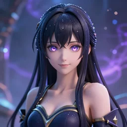 Anime Teenage female Mage, outdoors lighting, astral background, symmetrical face and body, confident, smile, detailed moisture, detailed droplets, detailed intricate hair strands, DSLR, ray tracing reflections, eye reflections, focused, unreal engine 5, vfx, post processing, post production, Arcane Style, 8k