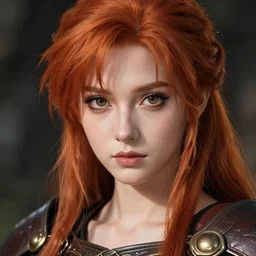 A beautiful ginger elven huntress || very anime, close-up portrait, fine-face, pretty face, magic leather armor, realistic shaded Perfect face, fine details. Anime. realistic shaded lighting poster by Ilya Kuvshinov katsuhiro otomo ghost-in-the-shell, magali villeneuve, artgerm, Jeremy Lipkin and Michael Garmash and Rob Rey