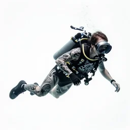 cyberpunk underwater diver, black tattoo design, on white skin, by artgerm