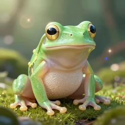 an avatar portrait of a glass frog the species scholarly artist character, in the style of dnd beyond avatar portraits, beautiful, artistic, elegant, lens flare, magical, lens flare, nature, realism, stylized, art by jeff easley