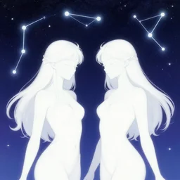 masterpiece epic retrowave art, zodiac gemini constellation of white two girls in the starry sky, trending on art station