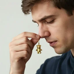 man picks nose and pulls out lucky charm photorealistic