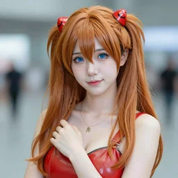 Asuka Langley Soryu cosplay by a real European girl, porcelain skin, award winning photography, sigma 85mm Lens F/1.4, perfect faces