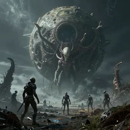 hyperdetailed photo of a alien war on a distant unknown creepy planet 8 k extremely detailed hd hyperrealism mysterious movie studio fx