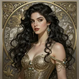 Morena Baccarin, D&D, fantasy, intricate, elegant, highly detailed, digital painting, artstation, concept art, matte, sharp focus, illustration, art by Artgerm and Greg Rutkowski and Alphonse Mucha