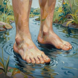 big foot, river, intricate oil painting by greg rutkowski, trending on artstation