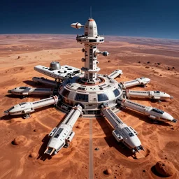 gigantic mars colony, starship, vivid, sharp, detailed, environmental, matte painting