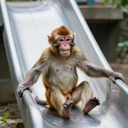 photo of a happy monkey sliding down a waterslide, 4 k, full hd, reallistic, highly detailed