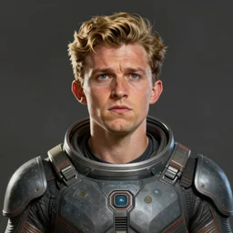 portrait of tom holland as a man by greg rutkowski, he is about 3 0 years old, short blond hair, athletic and strong, straight jaw, looking puzzled, wearing futuristic space gear, highly detailed portrait, digital painting, artstation, concept art, smooth, sharp foccus ilustration, artstation hq.