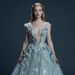 of anya taylor joy in a dress made up off liquid water, high level of detail, 8 k in the style of kip rasmussen