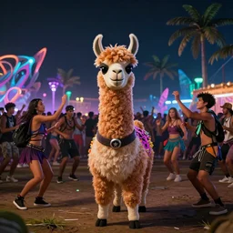 fortnite llama pignata in middle of circle of people dancing. rave. goa. trance. night