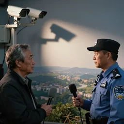 police surveillance cameras zooming in on an interview with you and your father